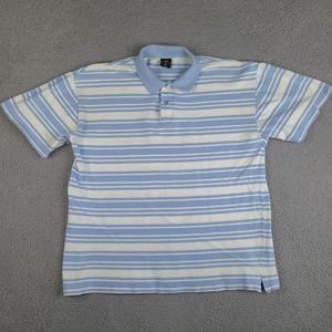 DTek Jeans Polo‎ Shirt Mens XL Blue White Striped Short Sleeve Cotton